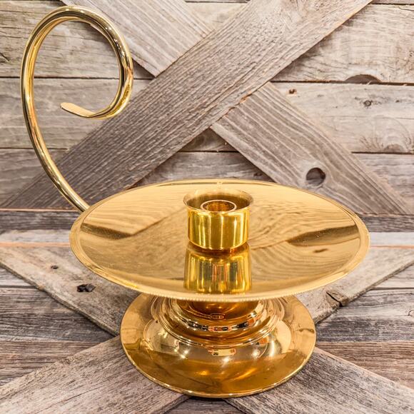 1960s Gorgeous Vintage Baldwin Large Brass Scroll Candlestick Holder-Made in USA - Picture 9 of 10